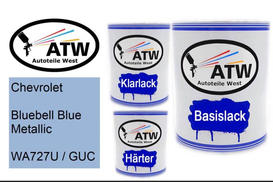 Chevrolet, Bluebell Blue Metallic, WA727U / GUC: 1L Lackdose + 1L Klarlack + 500ml Härter - Set, von ATW Autoteile West.